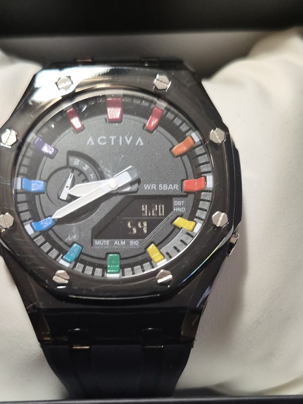 Activa Kaliedo Black Watch with Multicolor Hour Markers